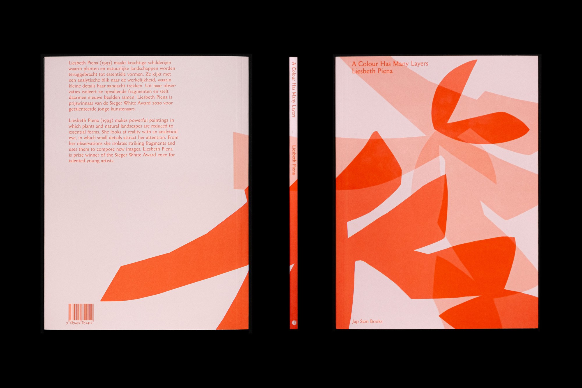 back, spine and front cover of the book 'A Colour Has Many Layers' by Liesbeth Piena