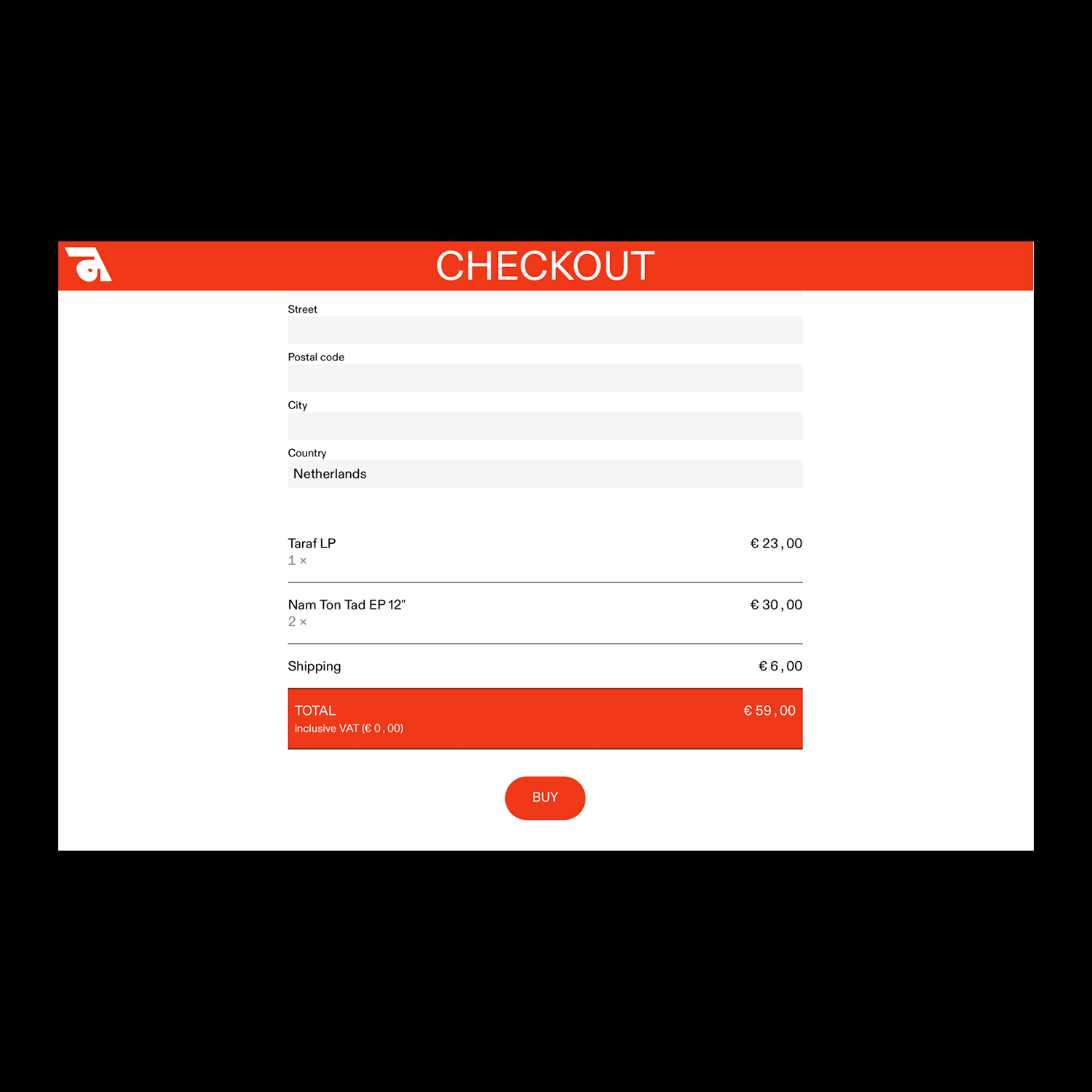 checkout page with customer data form