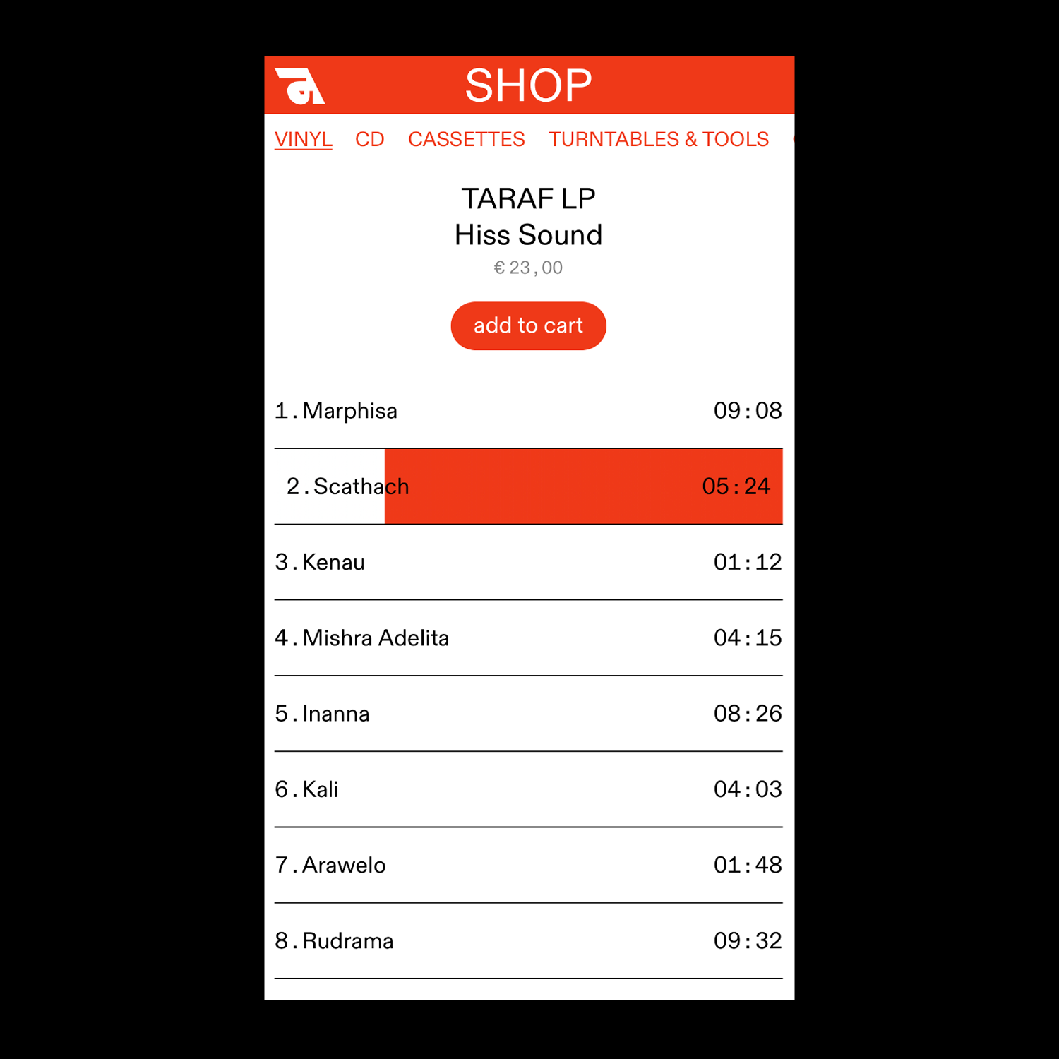 mobile version of product page with music player