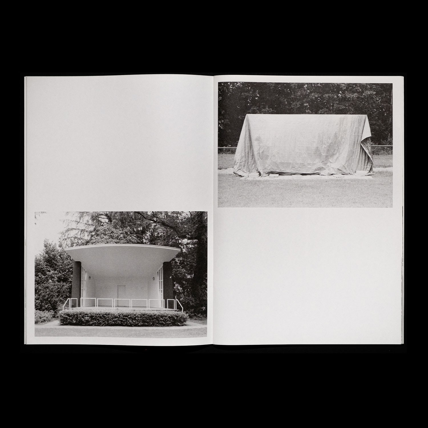 spread with a photo of an empty stage
