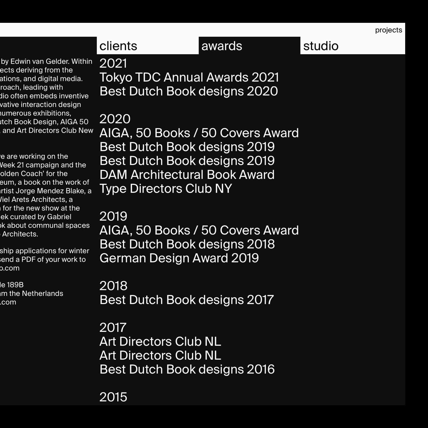 detail of awards list