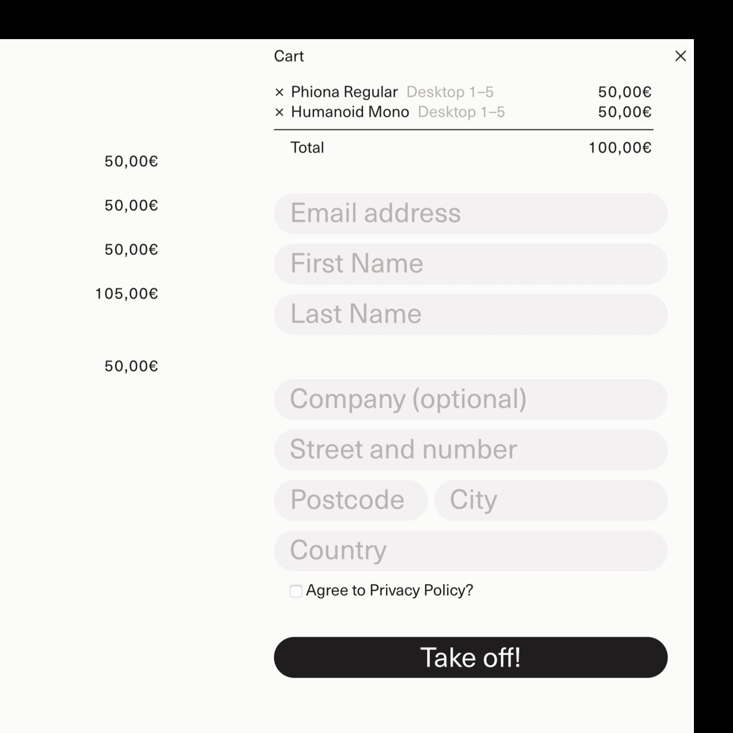detail of the checkout section
