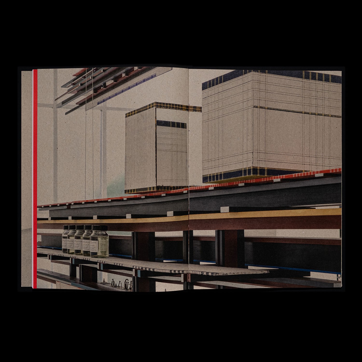 spread with a detail of one of Jungerman's artworks printed on craft paper